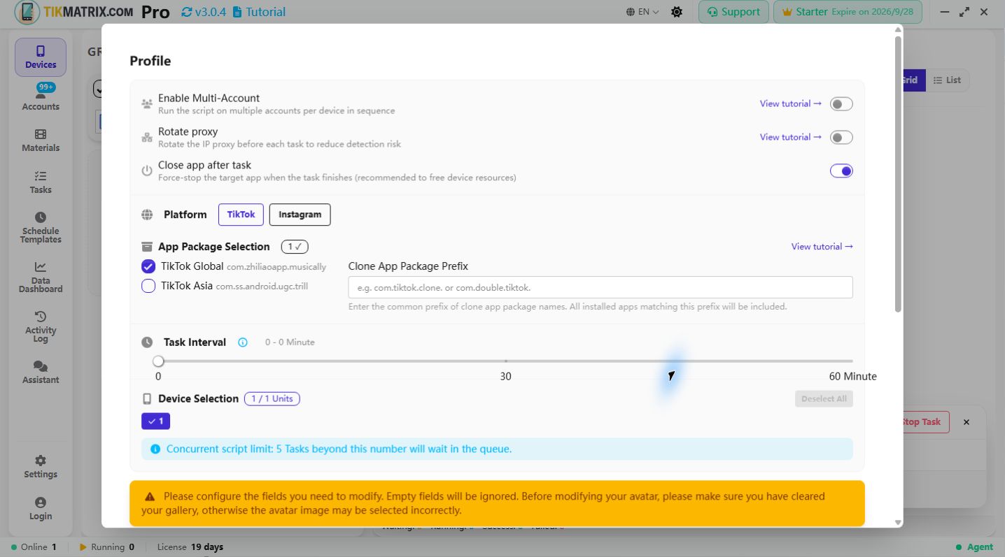 Profil (full parameters)