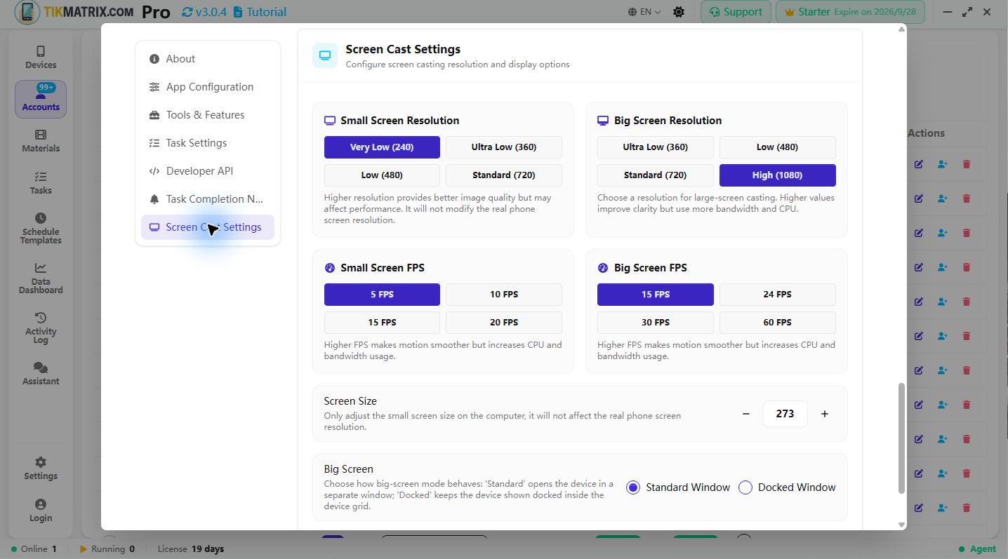 Cài đặt truyền màn hình