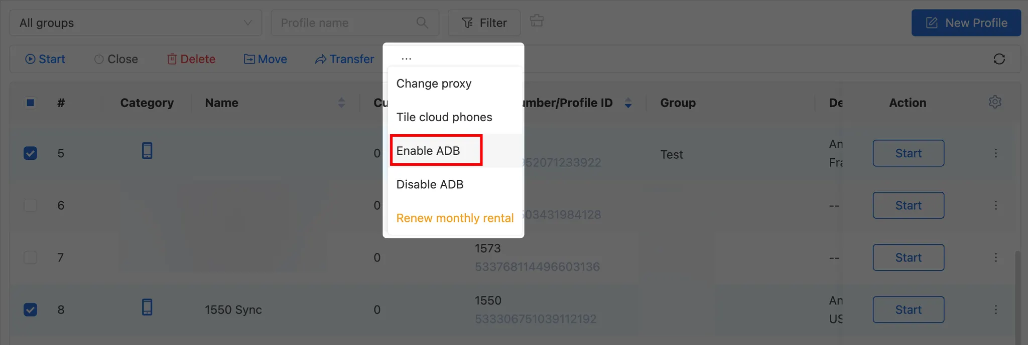 为多个配置文件启用ADB